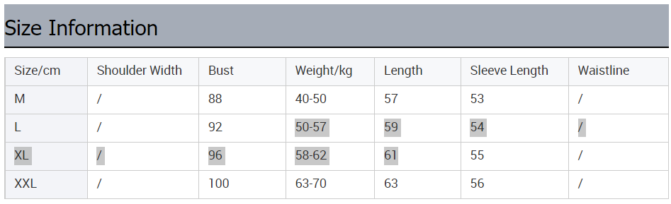 Size Chart