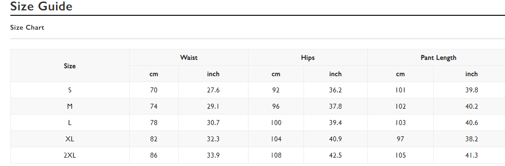 Size Chart