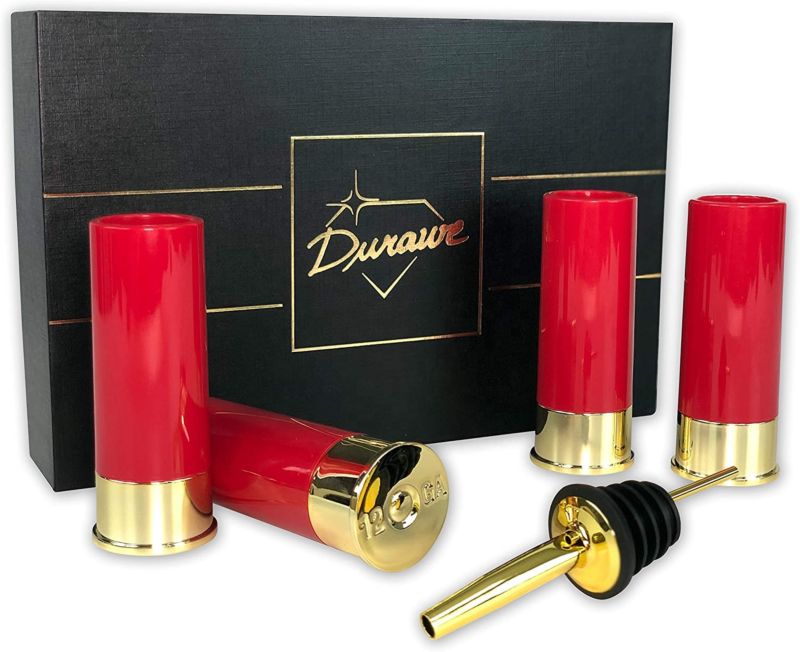 12 Gauge Shot Glass Set of 4 Shots with Pourer Great Gift Drinking Glass Set for Men 12Ga Shot Glasses