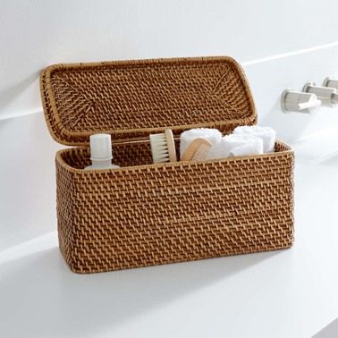 Handmade Rattan Wicker Rectangular Portable Storage Lid Made in Vietnam