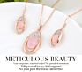 Natural Pink Ross Quartz Cz Crystal Gold Plated Necklace Earring Bridal Wedding Jewelry Set for Women