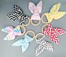 Ins Baby Chevron Zigzag Teethers Natural Wood Circle with Rabbit Ear Fabric Newborn Teeth Practice Toys Training Handmade Ring