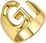 Flynee Jewelry Personalized Brass Gold Bold Initial Letter a to Z Open Alphabet Ring for Women