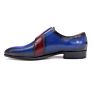 Blue Leather Slip on Men Shoes Double Monk Strap Pointed Toe Dress Shoes