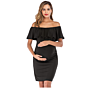 Off-Shoulder One-Shoulder Dress Ruffled Maternity Dress