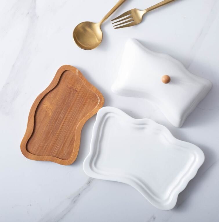 Ceramic Rectangular Butter Dish with Lid Ins Style Butter Storage Dish Plate