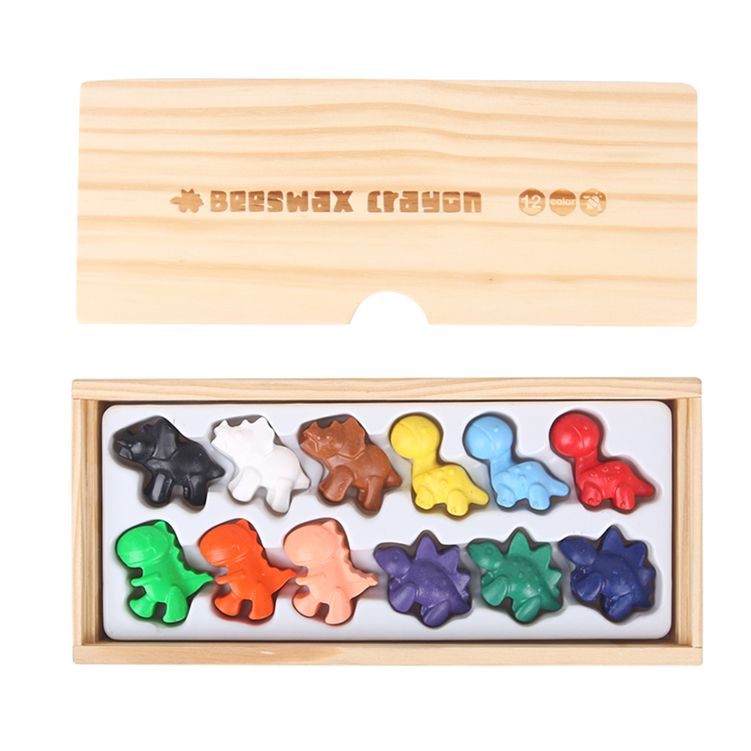 12 Colors Kids Baby Colored Marking Cute Dinosaurs Shape Natural Beeswax Washable Crayons With