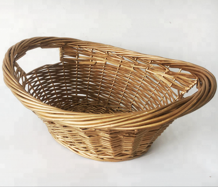 Golden and Silver Boat Shape Handwoven Willow Basket for Storage