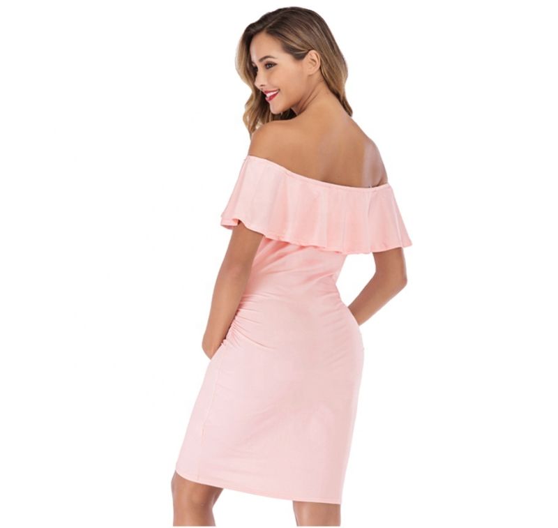 Off-Shoulder One-Shoulder Dress Ruffled Maternity Dress