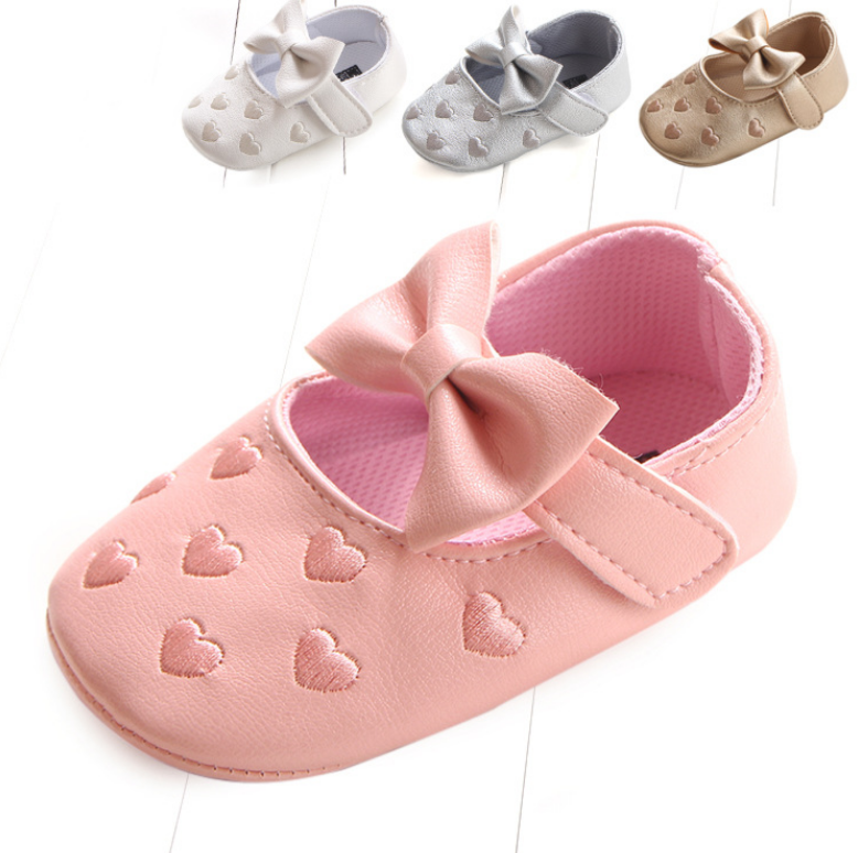 Mary Jane Flats Baby Girls Shoes Pu Soft Sole Bow Prewalker 0-15 Months