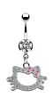 Nuoro Cute Cat Crystal Dangling Belly Button Ring with Women Kitty Cartoon Umbilical Stainless Steel Navel Piercing