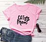 Women's Cat Mom Letter T-Shirt O-Neck Casual Shirt Oversized Loose Print T-Shirt