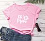 Women's Cat Mom Letter T-Shirt O-Neck Casual Shirt Oversized Loose Print T-Shirt