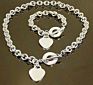 Women Silver O-Shaped Heart-Shaped Accessory Silver Necklace Bracelet Jewelry Set
