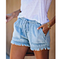 Casual High Waist Drawstring Wash Distressed Vintage Denim Shorts for Women