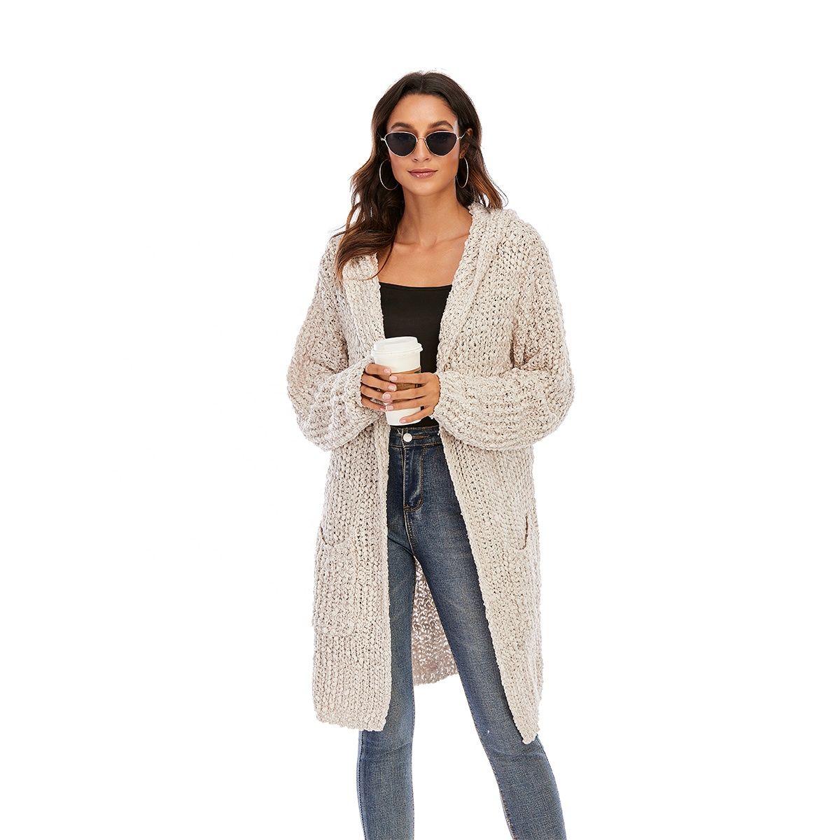 Women S Popcorn Cardigan modulus Oversized Open