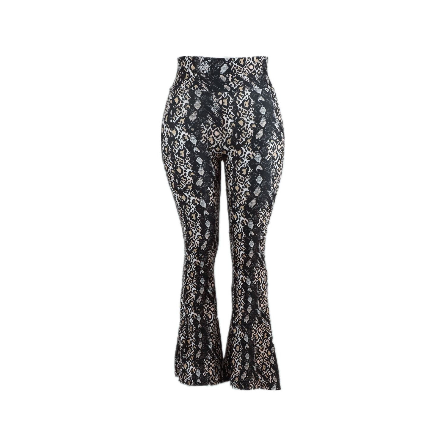 Design Brushed Stretch Tights Super Soft Wide Leg Flare Pants Snakes Skin  Animal Prints Black Bottom Bell Leggings