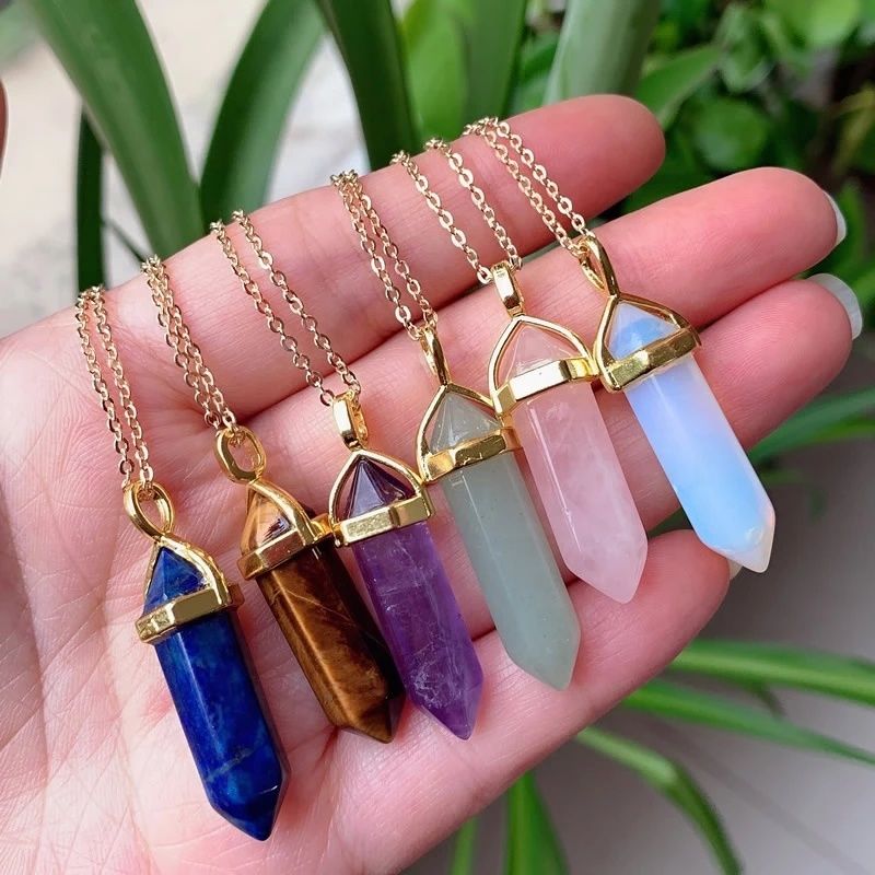 Hexagonal gemstone necklace hotsell