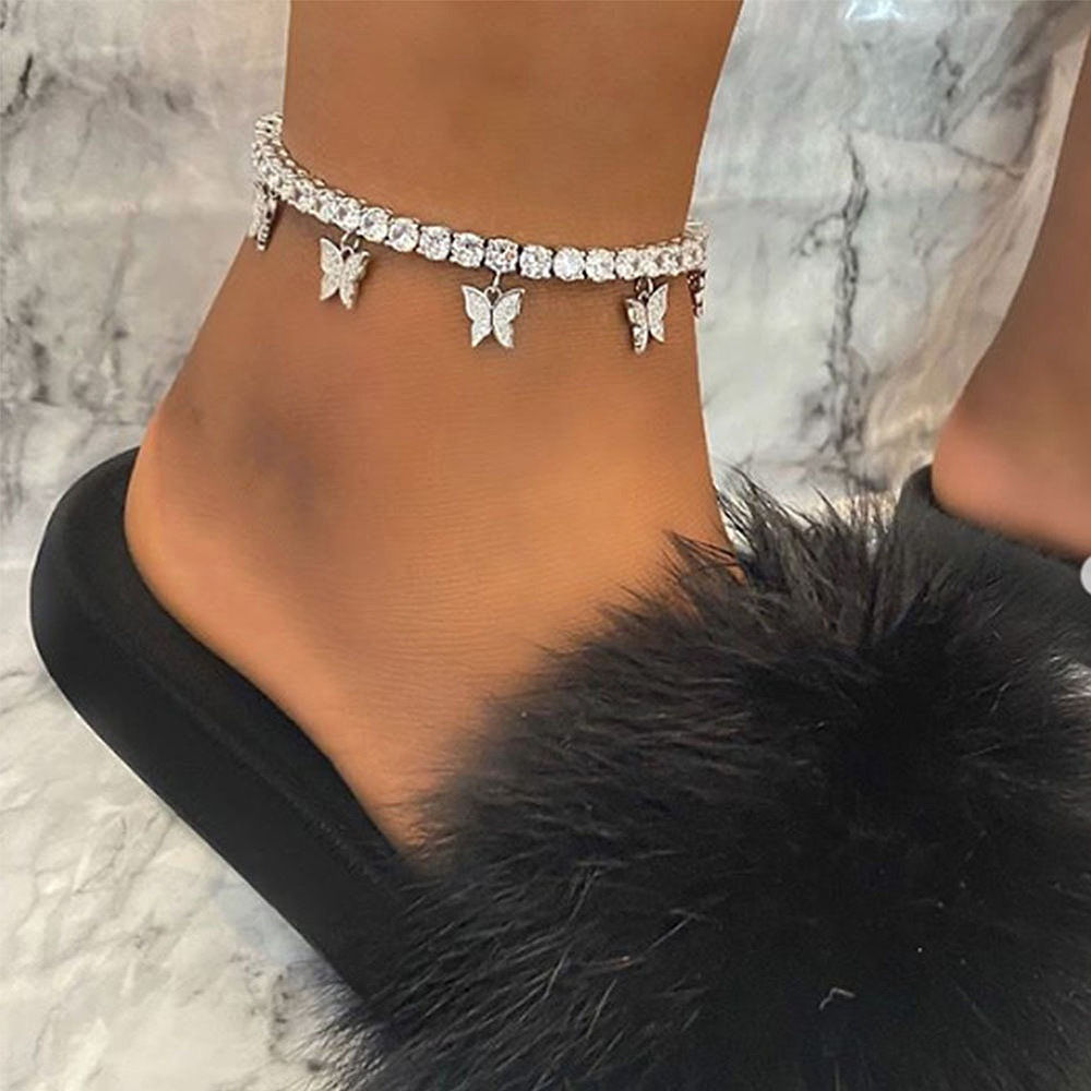 Buy Wholesale Jewelry Iced Out Diamond Link Butterfly Anklet