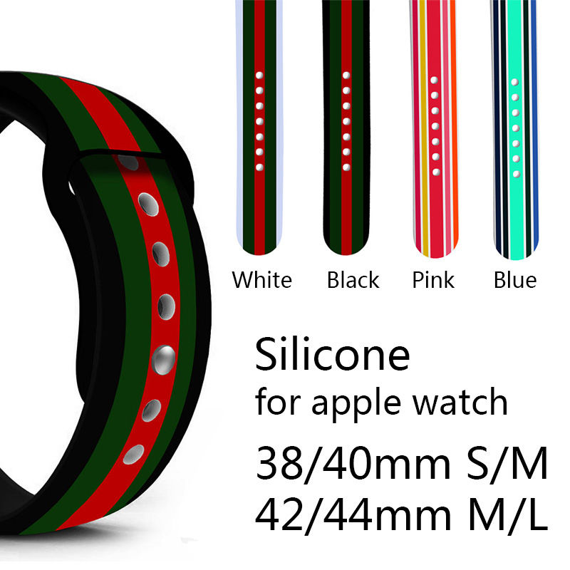 Silicone for Apple Watch Band Sizes 38Mm and 42Mm with Red Green Stripe Sport Watch Strap 40Mm and 44Mm