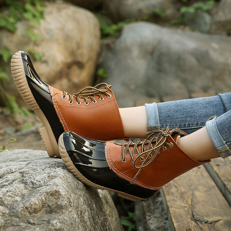 Buy Wholesale Ankle Black Striped Duck Boots for Women Short