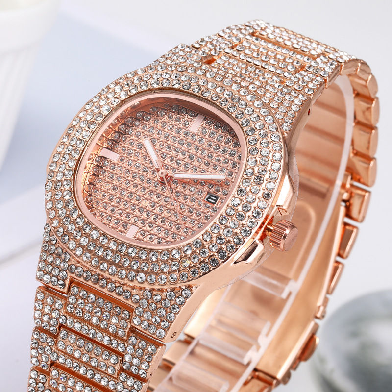 Geneva Diamond round Wrist Watch 18K Gold Men Women Luxury Watch All Match Quartz Watch
