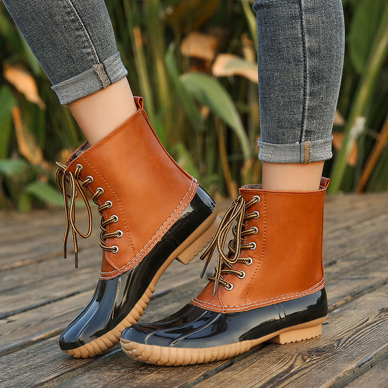 Buy Wholesale Ankle Black Striped Duck Boots for Women Short