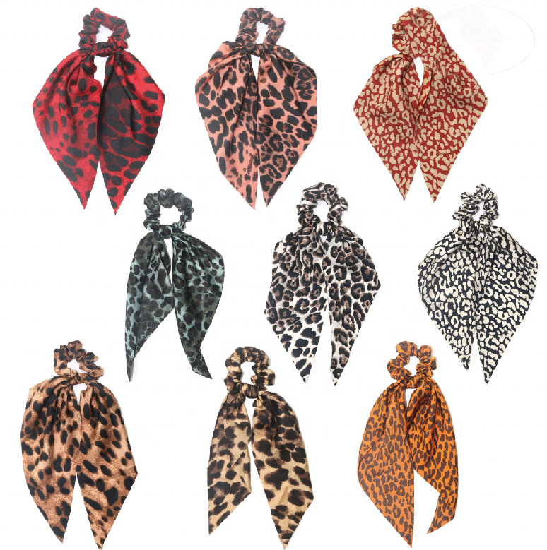 Leopard Grain Long Scrunchie Crunchie Paragraph Ribbon Hair Bands for Woman and Girl