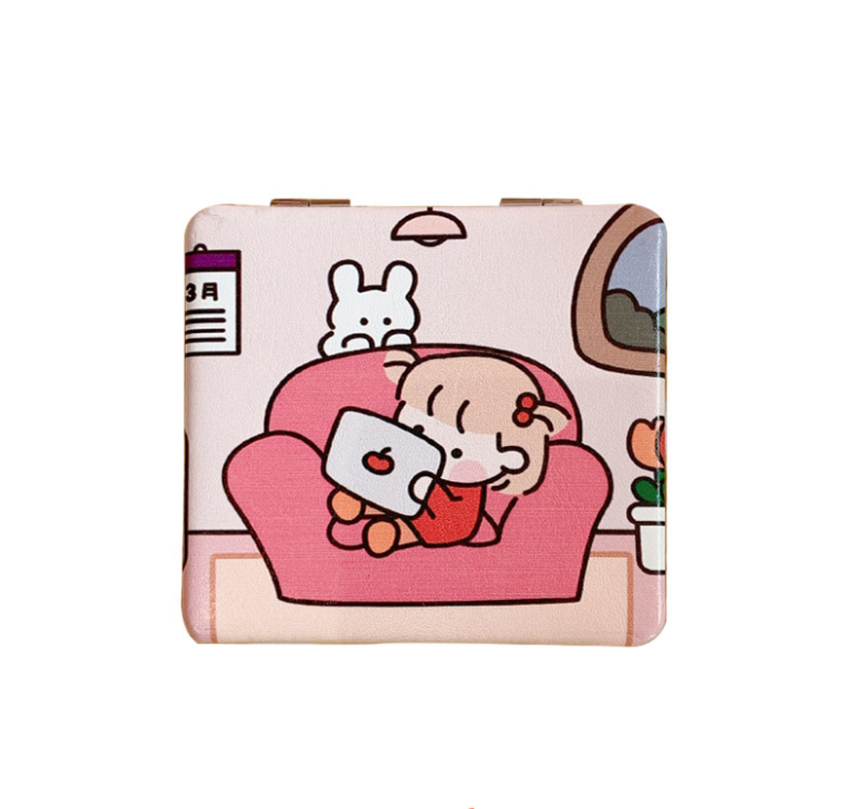 Mini Creative Portable Makeup Mirror Cartoon Mini Portable Mirror Girl's Sweet and Lovely Portable Creative round Mirror