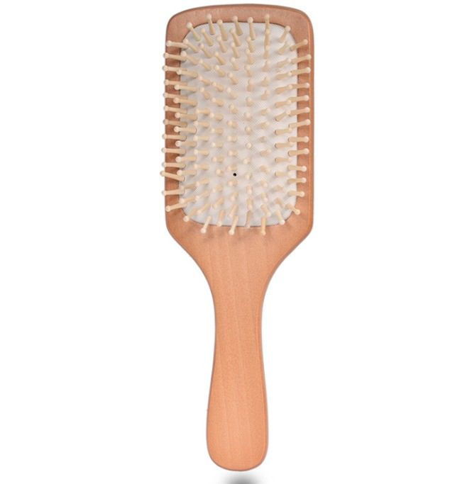 Natural Wooden Paddle Hair Brush Bamboo Bristles Pins Hairbrush for Women, Men and Kids Scalp Massage