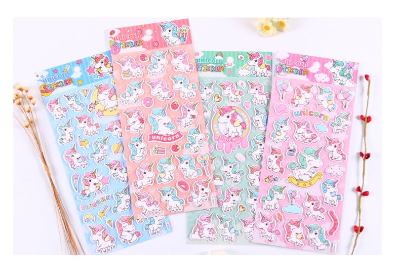 Diy Unicorn Cartoon Design Cute Waterproof Stickers for Kids Kawaii 3D Puffy Sticker for Kids Children