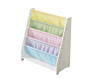 Manufacture Design Children Bookcase White Book Shelves Kids Wooden Bookshelf with Pocket Storage Book Rack Canvas