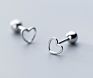 Se104-814 Halo Small Pair of Open Heart Stud Earrings in Sterling Silver Screw Back Earrings Helix Conch Tragus Cartilage