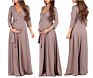 European Solid Color Dress Cross Deep V-Neck Drawstring Waist Three Quarter Sleeve Maternity Long Skirt