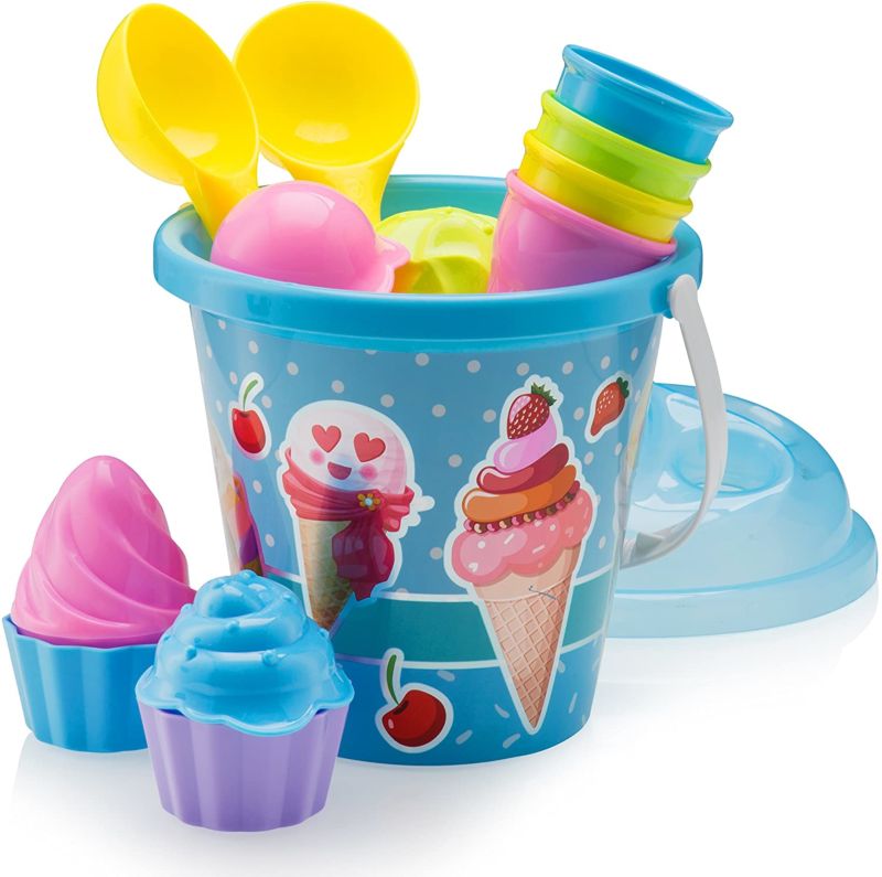 Sand Toys Cute Mold Set Beach Toy Bucket Pail Top Race Ice Cream Beach Toys for Kids