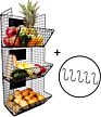 3 Tier Hanging Wire Basket Wall Mounted Storage Bins with Adjustable Chalkboards and S-Hooks - Fruit and Pantry Organization