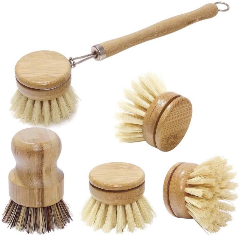 Zero Waste Reusable Bamboo Wooden Kitchen Dish Washing Cleaning Brush Wood Sisal Dish Cleaning Kitchen Brush