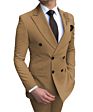 Customized (Blazer+Pants) Beige Men's Suit 2 Pieces Double-Breasted Notch Lapel Flat Slim Fit Casual Tuxedos for Wedding