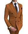 Customized (Blazer+Pants) Beige Men's Suit 2 Pieces Double-Breasted Notch Lapel Flat Slim Fit Casual Tuxedos for Wedding