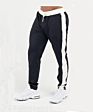 White Waist Band and Side Block Men Zipper Black Joggers Slim Fit Tight Shape Long Pants with Zip Pockets