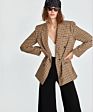 Women's Clothes Lapel Double-Breasted Plaid Jacket Ladies Coat