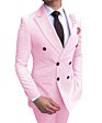Customized (Blazer+Pants) Beige Men's Suit 2 Pieces Double-Breasted Notch Lapel Flat Slim Fit Casual Tuxedos for Wedding