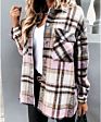 Autumn Oversize Pockets Button Women Plaid Fleece Shacket