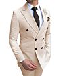 Customized (Blazer+Pants) Beige Men's Suit 2 Pieces Double-Breasted Notch Lapel Flat Slim Fit Casual Tuxedos for Wedding