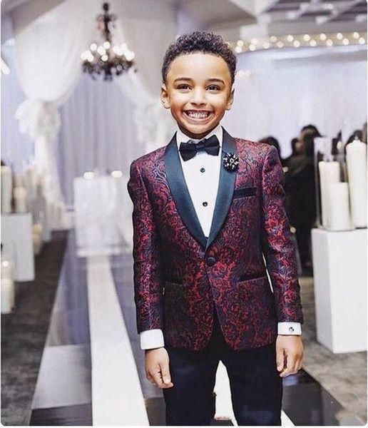 Print Boys Tuxedo Formal Party Dinner Suits Shawl Lapel Suit Tuxedo for Kids Wedding Suits Jacket+Pants 2 Pieces