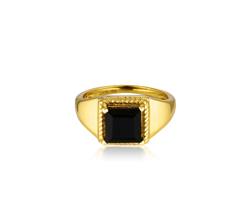 Jewelry Brown Square Black Stone Stainless Steel Gold Plated Ring Gold Plated Gemstone Ring