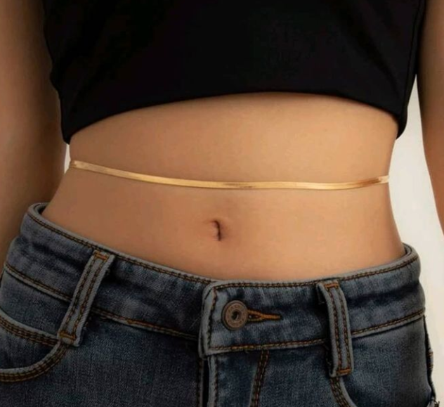 Gold Plated Herringbone Flat Snake Belly Waist Chain Women