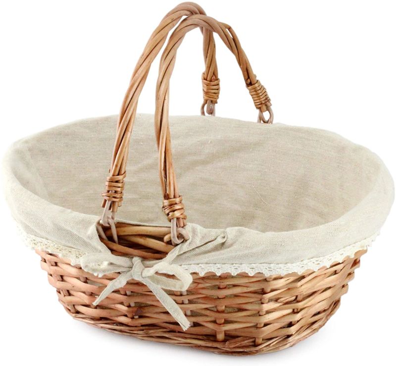 Wicker Basket with Handles for Easter, Picnics, Gifts, Home Decor and More, 13 X 10 X 6 Inches