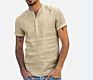 Explosion Style European and American Men's Stand-Up Collar Short Sleeve Linen Shirt