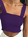 Women's Frill Smocked Crop Tank Top Bow Tie Strap Shoulder Bandeau Stretch Tube Top